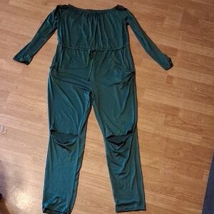 Off-shoulder Emerald Jumpsuit XXL